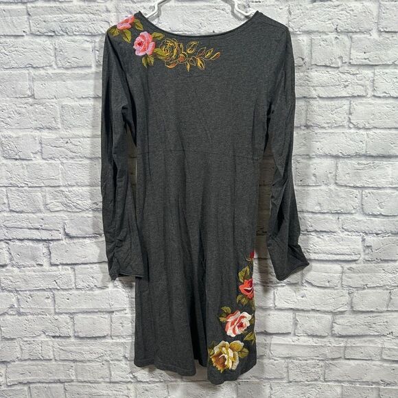 Johnny Was JWLA Grey Long Sleeve Floral Embroidered Gray Dress Size Small - Picture 5 of 10